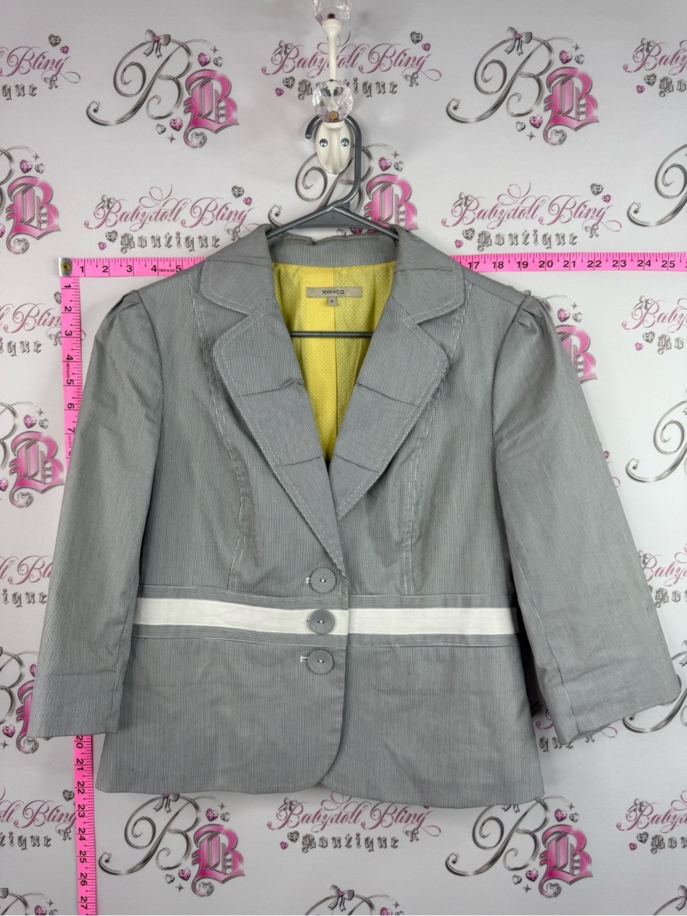 RW&CO. Blazer Light Gray Cropped Blazer with White Waist Stripe